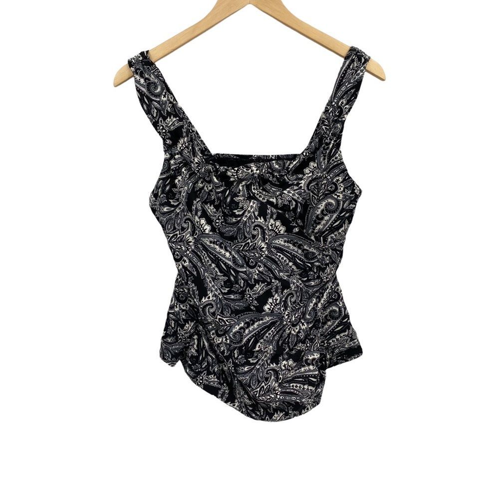 Lands' End Black & White Paisley One-Piece Swimsuit